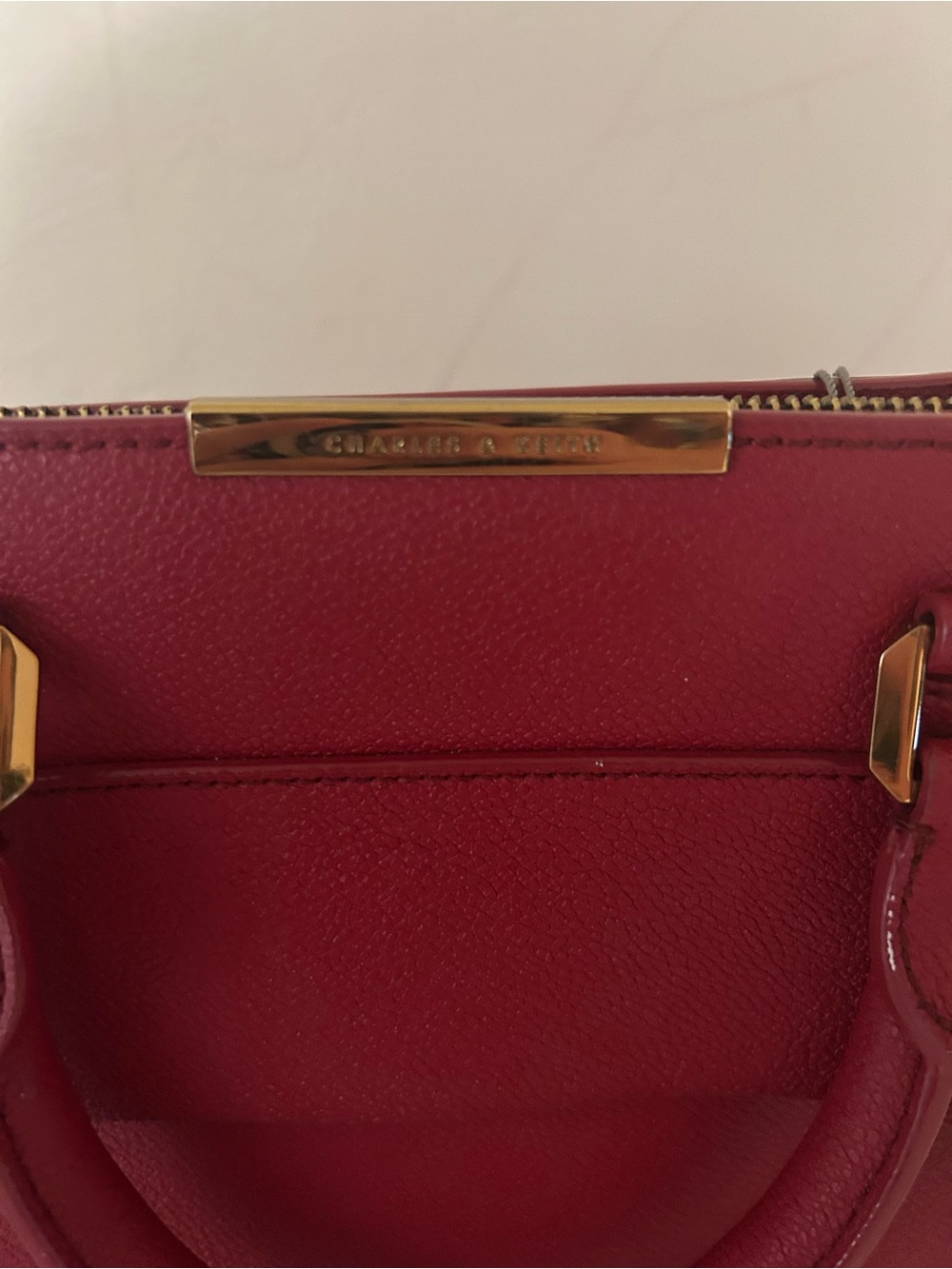 charles and Keith red handbag with gold accents - Picture 4 of 5